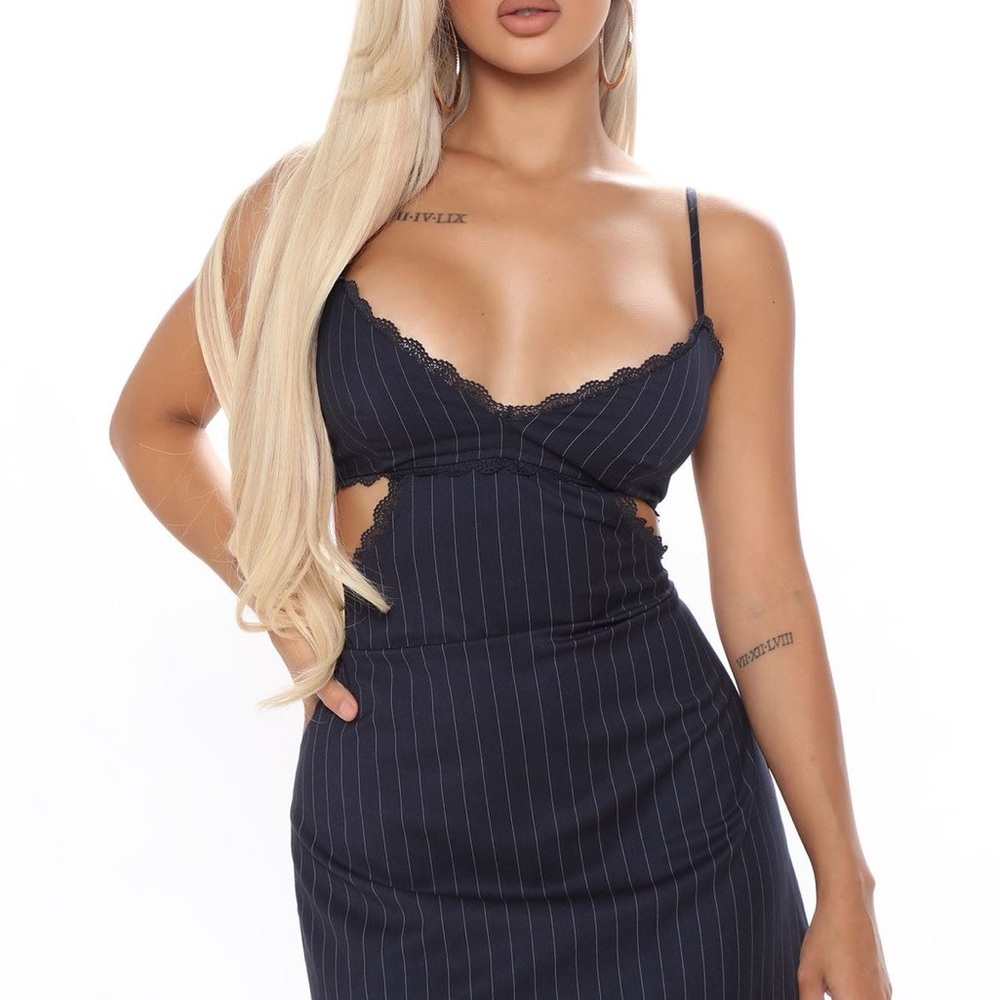 Navy Pinstripe Mini Dress